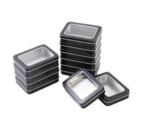 LJY 12 Pcs Boîte Métal Rectangulaire Noire avec Fenêtre 11,5 x 8,5 x 2,2 cm, Boîte de Rangement en Fer avec Couvercle à Charnière, Mini Boîte Vide pour DIY, Perles et Organisation
