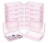 LJY 12 Pcs Boîte Rangement Plastique Transparente Rose 11,5x8,5x2,8 cm, Boîte Rectangulaire avec Couvercle pour Perles, Diamond Painting et Accessoires, Mini Conteneur DIY
