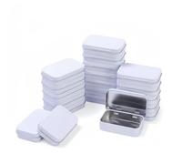 LJY 20 Pcs Blanc Mini Boîte Métal Rectangulaire 9,5 x 6 x 2,2 cm, Petite Boîte de Rangement en Fer avec Couvercle à Charnière, Boîte Métallique Vide pour DIY, Géocaching et Organisation