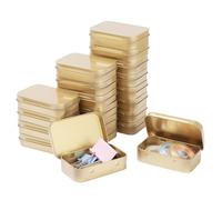 LJY 20 Pcs Doré Mini Boîte Métal Rectangulaire 9,5 x 6 x 2,2 cm, Petite Boîte de Rangement en Fer avec Couvercle à Charnière, Boîte Métallique Vide pour DIY, Géocaching et Organisation