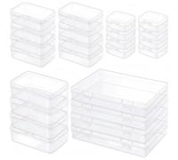 LJY 24 Pcs Boîte Rangement Plastique Transparente Blanc, Assortiment de 4 Tailles avec Couvercle pour Perles, Diamond Painting et Outils, Mini Conteneur DIY