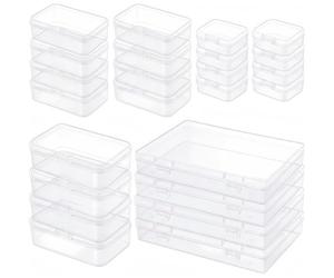 LJY 24 Pcs Boîte Rangement Plastique Transparente Blanc, Assortiment de 4 Tailles avec Couvercle pour Perles, Diamond Painting et Outils, Mini Conteneur DIY