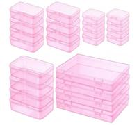 LJY 24 Pcs Boîte Rangement Plastique Transparente Rose, Assortiment de 4 Tailles avec Couvercle pour Perles, Diamond Painting et Outils, Mini Conteneur DIY