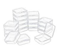 LJY Lot de 18 mini boîtes de rangement carrées en plastique transparent avec couvercles pour petits objets et autres projets d'artisanat (95 x 95 x 35 mm, transparent)