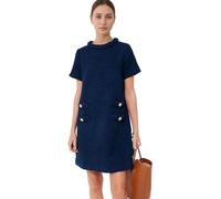 LJYAUTO Mini robe vintage à col rond et manches courtes en tweed pour femme style années 60, noir foncé, XXL