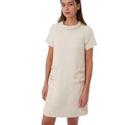 LJYAUTO Robe Femme 60s Mod 2024 Jupe Courte Élégante Formelle Col Rond Tweed Vintage Manches Courtes Robe A Ligne Boutons, beige, XXL
