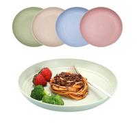 LJYING Lot de 4 assiettes plates en plastique de 22,9 cm, réutilisables et incassables, sans BPA, passent au lave-vaisselle et au micro-ondes, légères, couleurs mélangées (couleur claire)