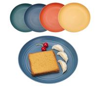 LJYING Lot de 4 assiettes plates en plastique de 22,9 cm, réutilisables et incassables, sans BPA, passent au lave-vaisselle et au micro-ondes, légères, couleurs mélangées (couleur foncée)