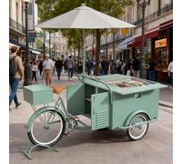 LJYKBFL Tricycle Alimentaire Mobile avec vitrine à Boissons, présentoir à Glaces et Boissons, Parasol et Armoire de Rangement pour Food Truck, Aire de Jeux, Style 1