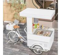 LJYKBFL Tricycle ambulant aménagé en Food Truck avec vitrine à Boissons, présentoir à Glaces et Boissons, Parasol et rangements. Idéal pour Les marchés, Les Aires de Jeux et Les événements. Modèle 1.