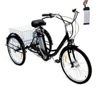 LJYKBFL Tricycle électrique 3 Roues pour Adultes 24 Pouces, siège Souple, Hauteur réglable (29,5 à 33,4 Pouces), Batterie Amovible 36 V 12 Ah, autonomie 30 km, Panier Inclus, Charge 150 kg, Noir