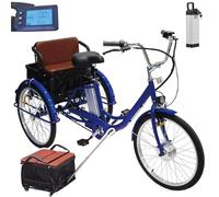 LJYKBFL Tricycle électrique pour Adultes, 24 Pouces, avec Batterie 36 V 12 Ah, autonomie de 35 à 40 km, capacité de Charge de 150 kg, Scooter d'exercice et de Courses pour Personnes âgées, siège Bleu