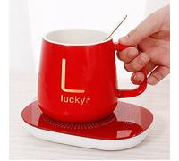 LJZLJZ Chauffe-Tasse à Café pour Bureau à Domicile, Coussin Chauffant pour Eau De Thé Au Lait, Tasse Chauffante Thermostatique éTanche à ArrêT Automatique, 55 ℃,Red-B