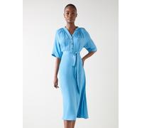 LK Bennett LK Bennett Blue Amber Plain Viscose Satin Dress With Self Covered Belt Blue 12
