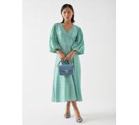 LK Bennett LK Bennett Green Lola Petite Birch Viscose Blend Blossom Print Jacquard Dress With Statement Sleeve Green EU 38 (UK 10)