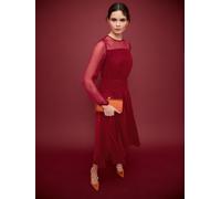 LK Bennett LK Bennett Red Uma Rio Crinkle Mesh Viscose Dress Red EU 42 (UK 14)