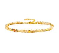 LK_STACK_02207 Bracelet citrine de 3 mm avec perles rondes coupe lisse et fermoir réglable plaqué or 18 cm pour homme et femme