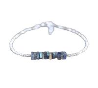 LK_STACK_04001 Bracelet labradorite de 4 mm avec perles carrées Heishi coupe lisse fermoir plaqué argent 18 cm pour homme et femme