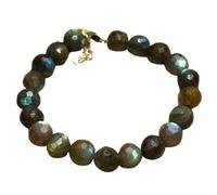 LK_STACK_04137 Bracelet labradorite de 10 mm avec perles rondes à facettes et fermoir réglable plaqué argent de 18 cm pour homme et femme