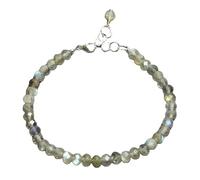LK_STACK_04189 Perles labradorite rondes à facettes de 4 mm taillées 17,8 cm Fermoir argenté réglable Bracelet pour homme et femme