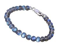 LK_STACK_04204 Bracelet en perles labradorite rondes de 8 mm avec fermoir plaqué argent pour homme et femme 17,8 cm