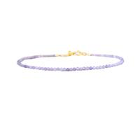 LK_STACK_06367 Bracelet tanzanite de 2 mm avec perles rondes à facettes et fermoir réglable plaqué or de 18 cm pour homme et femme