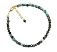 LK_STACK_06536 Bracelet turquoise de 3 mm avec perles rondes à facettes et fermoir réglable plaqué or de 18 cm pour homme et femme