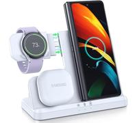 LK Station de charge inductive 3 en 1 pour Samsung Galaxy Watch 8/7/6/5/5 Pro/4, chargeur pour Samsung S26 Ultra S25 S24 S23 S22 Z Flip Z Fold 7 6 5 Galaxy Buds Blanc