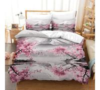 LKBASOEGD 3D, Imprimé Cerises japonaises Ensemble De Literie avec Microfibre Super Douce Et Respirante Housse De Couette 3 Pièces Et Taie d'oreiller Single(140x200cm)