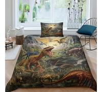 LKBASOEGD 3D, Imprimé Dinosaures Parure De Lit Microfibre Super Douce Et Respirante Housses De Couettes 3 Pièces Et Taie d'oreiller Single(135x200cm)