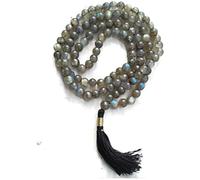 LKBEADS 108 beads prayer mala of labradorite 8mm round shape smooth cut grey color beads necklace for prayer, meditation & healing. #MALA-106