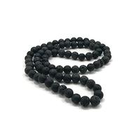 LKBEADS 108 beads prayer mala of volcanic lava 10mm Round shape Smooth cut black color beads necklace for prayer, meditation & healing. #MALA-218