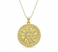 LKBEADS 925 sterling silver buddhist wheel, ashtamangala pendant necklace gold plated round shape charm jewellery 25mm with 18 inch cable chain handmade jewellry |LK_SCA_0184