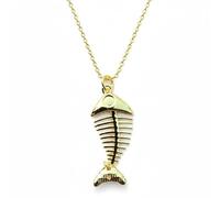 LKBEADS 925 sterling silver fish bone pendant necklace gold plated fish shape charm jewellery 27x14mm with 18 inch cable chain handmade jewellry |LK_SCA_0191