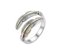 LKBEADS Bague ajustable en acier inoxydable à double plume, style bohème vintage, inspirée par la nature, accessoire de mode artisanal texturé. |LK_0072_BDR