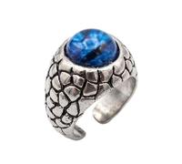 LKBEADS Bague ajustable en acier inoxydable à écailles de dragon, orbe mystique bleue, texture reptile gothique fantastique, accessoire de mode inspiré des créatures légendaires |LK_0069_BBL