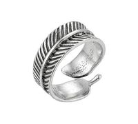 LKBEADS Bague ajustable en acier inoxydable à motif plume, anneau ouvert, inspirée par la nature, style bohème vintage, minimaliste et rustique, pour un confort au quotidien et un cadeau symbolique.