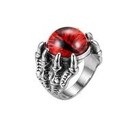 LKBEADS Bague ajustable en acier inoxydable avec griffe de dragon, orbe œil rouge, style gothique fantastique, accessoire de mode motard inspiré des créatures mythiques, unisexe |LK_0076_RRJ