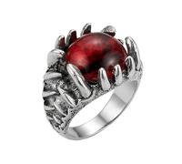 LKBEADS Bague ajustable en acier inoxydable avec griffe de dragon rouge, style gothique fantastique, inspirée des créatures mythiques, accessoire de mode motard punk unisexe