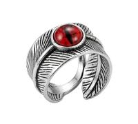 LKBEADS Bague ajustable en acier inoxydable avec œil de dragon rouge, texture plume, accessoire de mode gothique fantastique et durable, unisexe. |LK_0084_LLR
