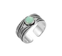 LKBEADS Bague ajustable en acier inoxydable en forme de plume, style bohème tribal, unisexe, ornée d'une pierre verte. Accessoire de mode tendance. |LK_0100_BDR