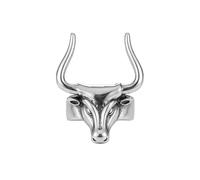 LKBEADS Bague ajustable en acier inoxydable en forme de tête de taureau, style western, corne de bœuf, anneau ouvert, look motard gothique, cowboy, ranch, vintage, unisexe, cadeau |LK_0106_BBL