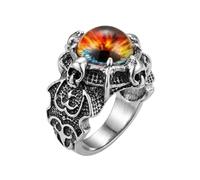 LKBEADS Bague ajustable en acier inoxydable style gothique crâne, œil de feu cabochon griffe de dragon, anneau ouvert, accessoire médiéval viking punk vintage et fantastique