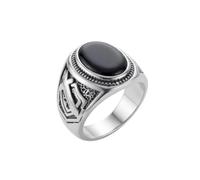 LKBEADS Bague chevalière de chevalier templier en acier inoxydable 316L plaqué argent, taille ajustable, ornée d'une pierre en cristal, idéale pour toutes les occasions | LK_SLF_CHR_0216_RR