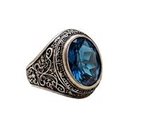 LKBEADS Bague homme et topaze bleue de Londres turque | LK_MEN_00391 | Bague de créateur ovale en pierre bleue plaquée oxydée, bijou fait main