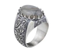 LKBEADS Bague homme style Art Déco, avec labradorite |LK_MEN_00616 | Bague solitaire ovale en plaqué oxydé, couleur grise, bijou fait main