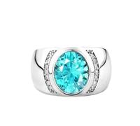 LKBEADS Bague pour homme et pierre précieuse topaze bleue |LK_MEN_00011 | Bague imposante en argent plaqué, couleur bleu ciel, pierre ronde et ronde, bijou fait main