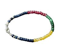 LKBEADS Bracelet à maillons en saphirs naturels multicolores de 4 mm, taille rondelle, pierres facettées multicolores, 19 cm (7,5 pouces), bijou fait main |LK_SLNK_00151