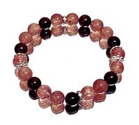 LKBEADS Bracelet élastique en grenat naturel et quartz fraise, 8 mm | Pierre ronde à taille lisse | Couleur : rouge et rose | Bijou fait main | LK_WOSB_00721_6.5