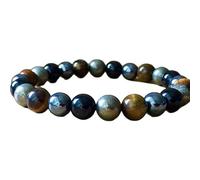 LKBEADS Bracelet élastique en onyx noir naturel, pyrite, œil de tigre et hématite, 8 mm | Pierre ronde à taille lisse | Pierre multicolore | Fait main | LK_WOSB_00537_6.5